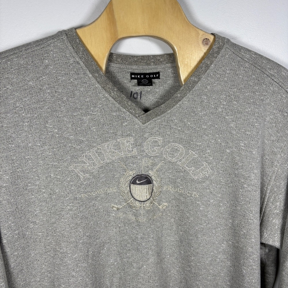 Vintage Nike‎ Golf V-Neck Sweatshirt XXL Heather Grey Embroidered Crest Pullover